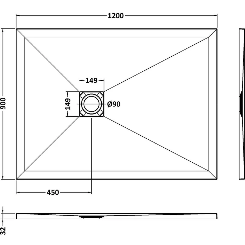 Nuie Slimline White Slate Rectangular Shower Tray