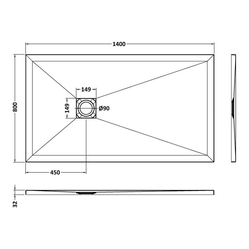 Nuie Slimline White Slate Rectangular Shower Tray