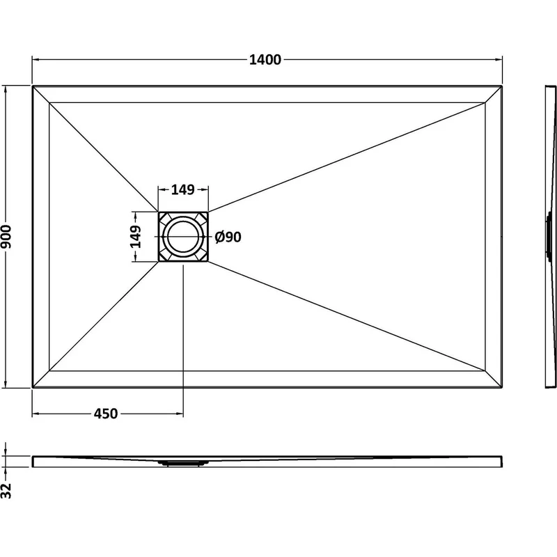 Nuie Slimline White Slate Rectangular Shower Tray