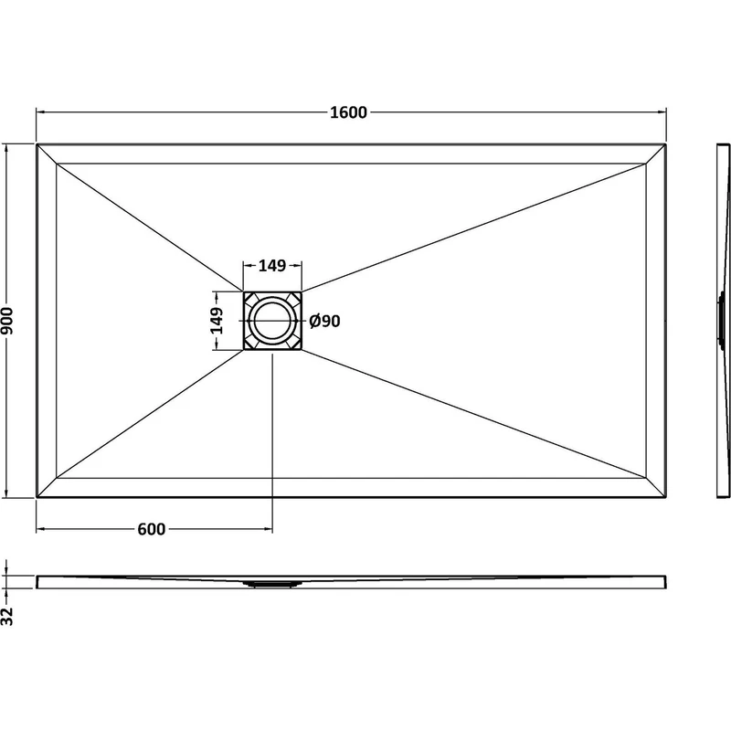Nuie Slimline White Slate Rectangular Shower Tray