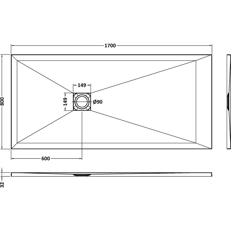 Nuie Slimline White Slate Rectangular Shower Tray