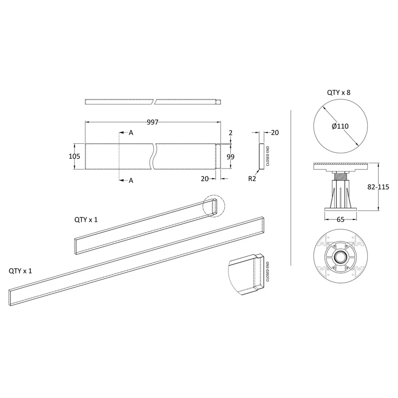 Nuie Easy Plumb Leg & Plinth Set For Shower Trays - Slate Grey