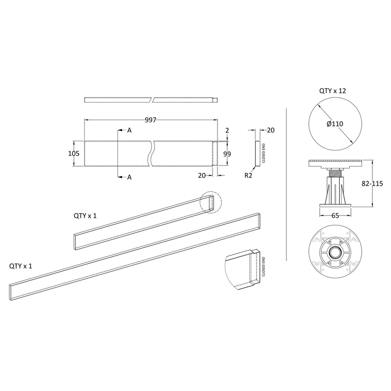 Nuie Easy Plumb Leg & Plinth Set For Shower Trays - Slate Grey