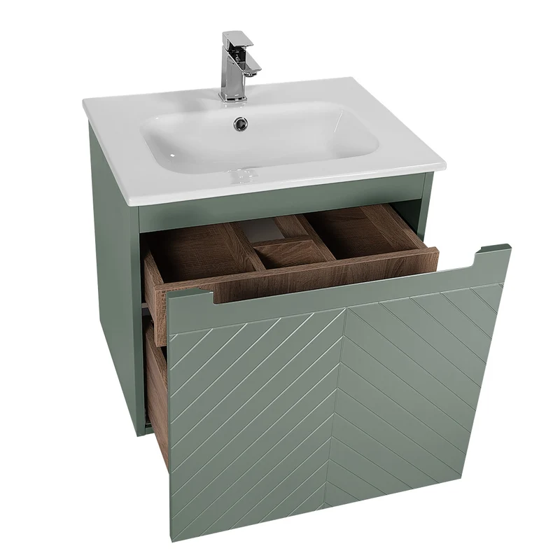 Josef Martin Sophie 600mm Chevron Vanity Unit & Slimline Basin - Spring Green