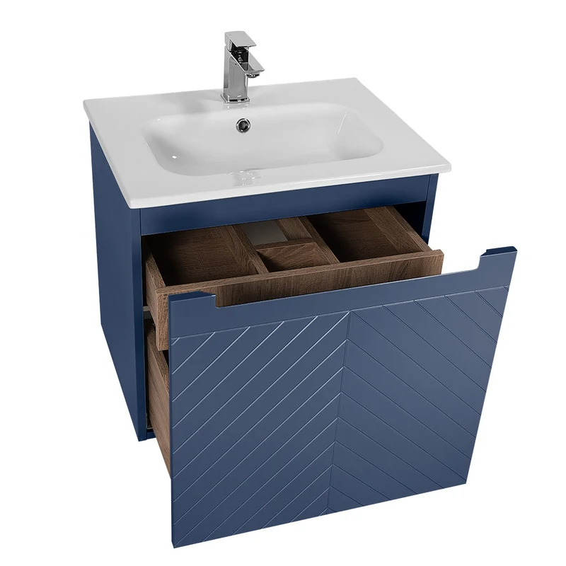 Josef Martin Sophie 600mm Chevron Vanity Unit & Slimline Basin - Marine Blue