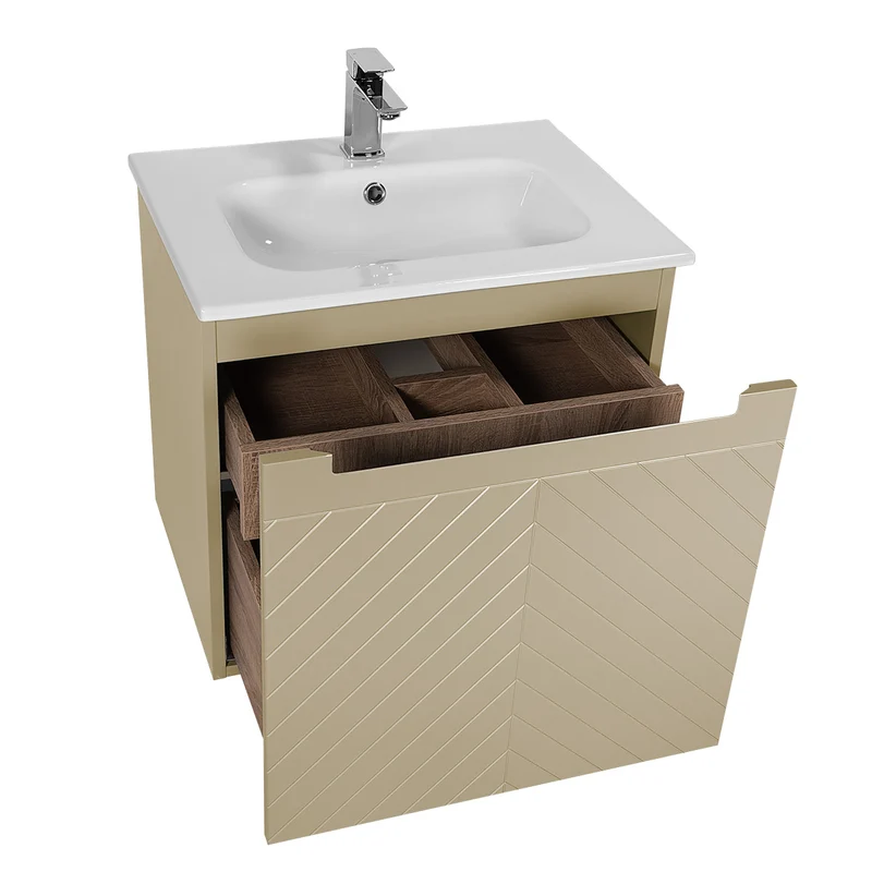 Josef Martin Sophie 600mm Chevron Vanity Unit & Slimline Basin - Sand