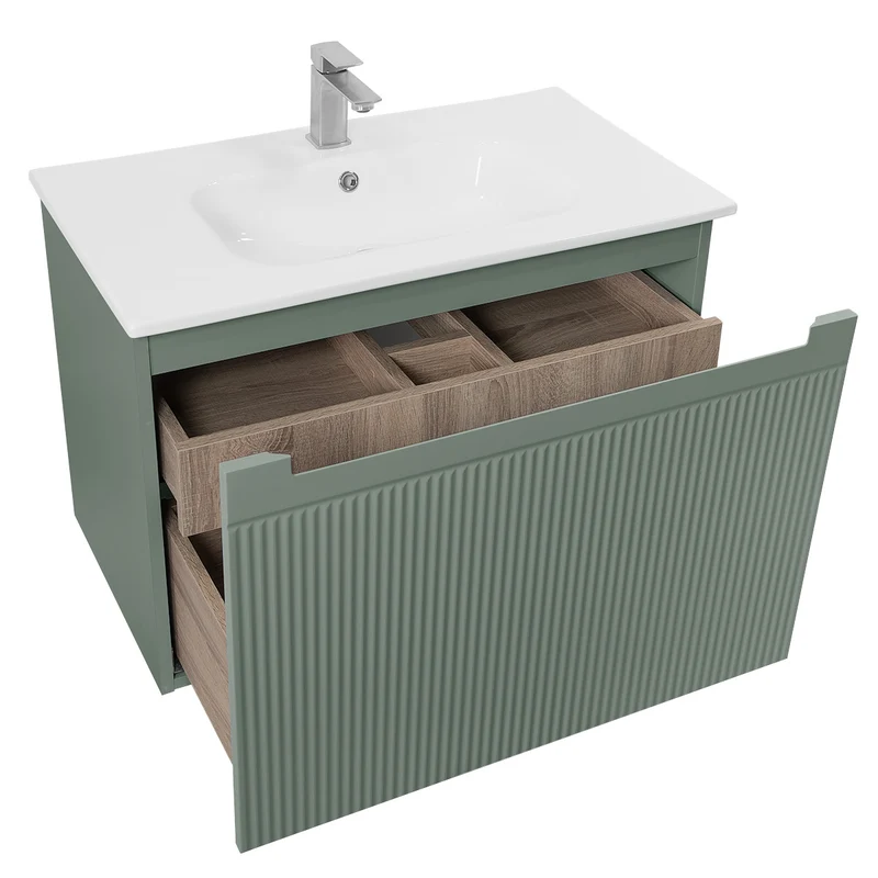 Josef Martin Sophie 800mm Reeded Vanity Unit & Slimline Basin - Spring Green