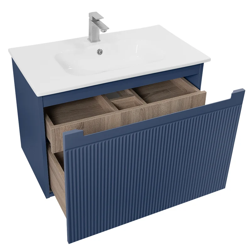 Josef Martin Sophie 800mm Reeded Vanity Unit & Slimline Basin - Marine Blue