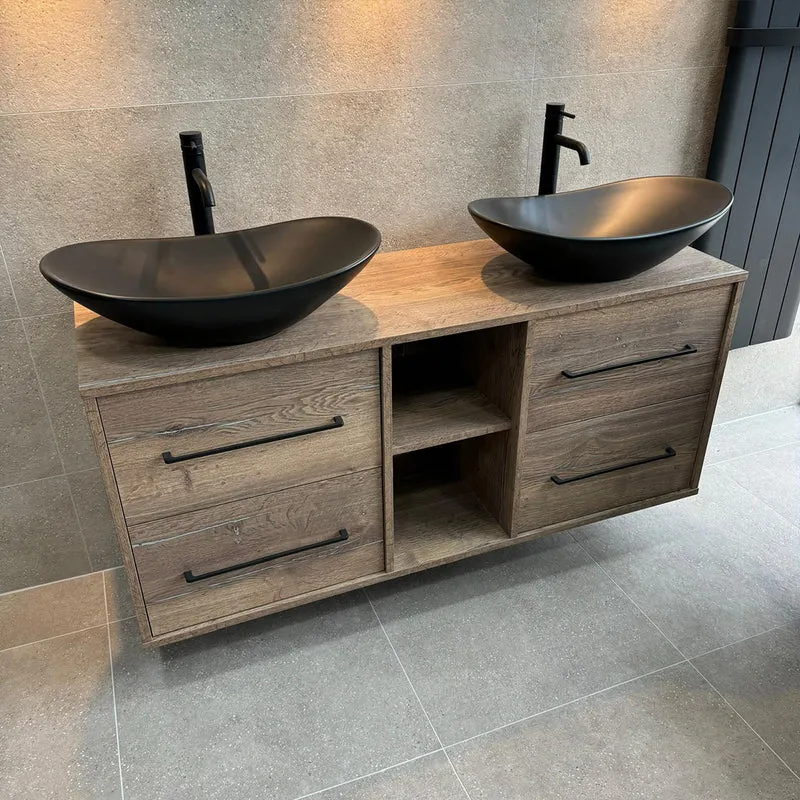 Josef Martin 1400mm Remo Wall Hung Double Vanity Unit & Worktop - Pewter Oak