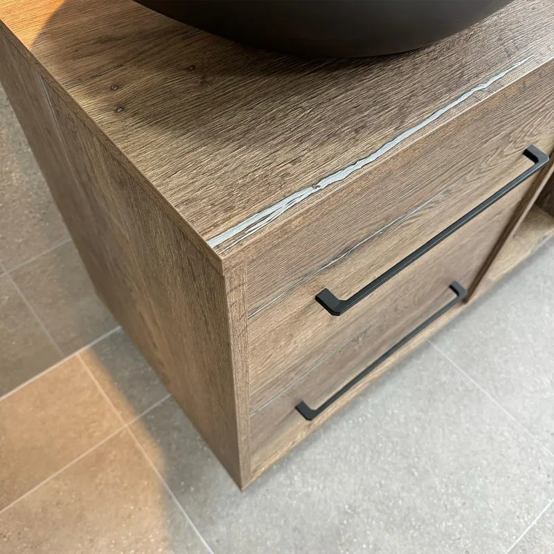 Josef Martin 1400mm Remo Wall Hung Double Vanity Unit & Worktop - Pewter Oak