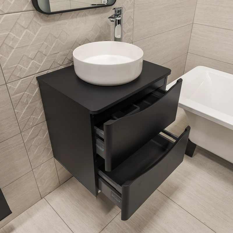 Josef Martin Happi 600mm Wall Hung 2 Drawer Vanity Unit & Worktop - Ember