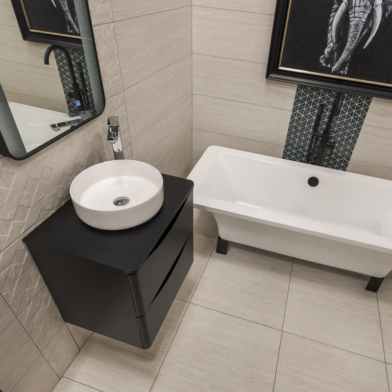 Josef Martin Happi 600mm Wall Hung 2 Drawer Vanity Unit & Worktop - Ember