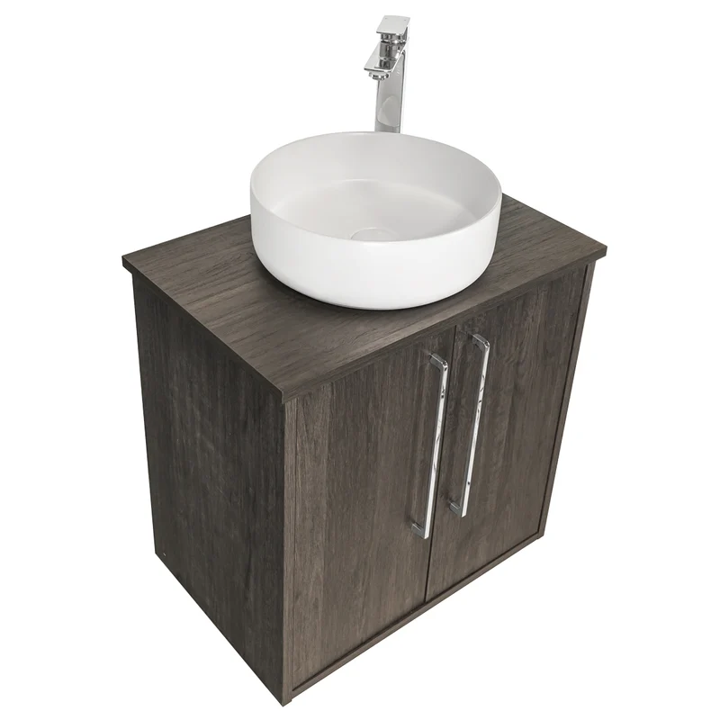 Josef Martin Urbano 600mm Space Saver Wall Hung 2 Door Vanity Unit with Worktop - Roble Azabache