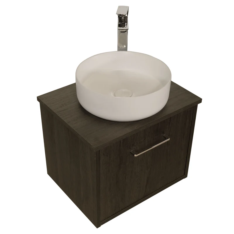 Josef Martin Urbano 500mm Space Saver Wall Hung 1 Drawer Vanity Unit with Worktop - Roble Azabache