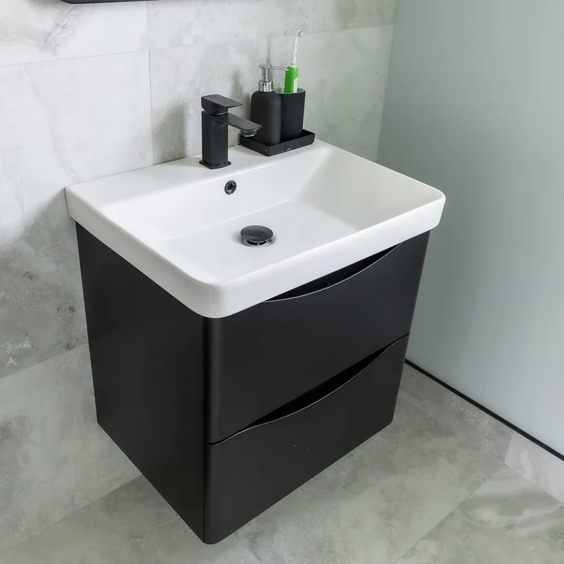 Josef Martin Happi 600mm Wall Hung 2 Drawer Vanity Unit & Inset Basin - Ember