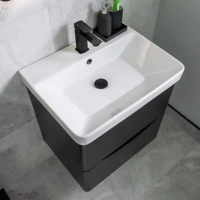 Josef Martin Happi 600mm Wall Hung 2 Drawer Vanity Unit & Inset Basin - Ember