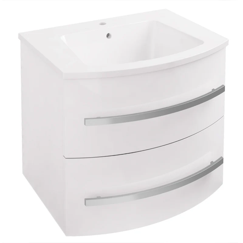 Centa 600mm Curved Wall Hung Vanity Unit and Basin (Excludes Handles) - High Gloss White