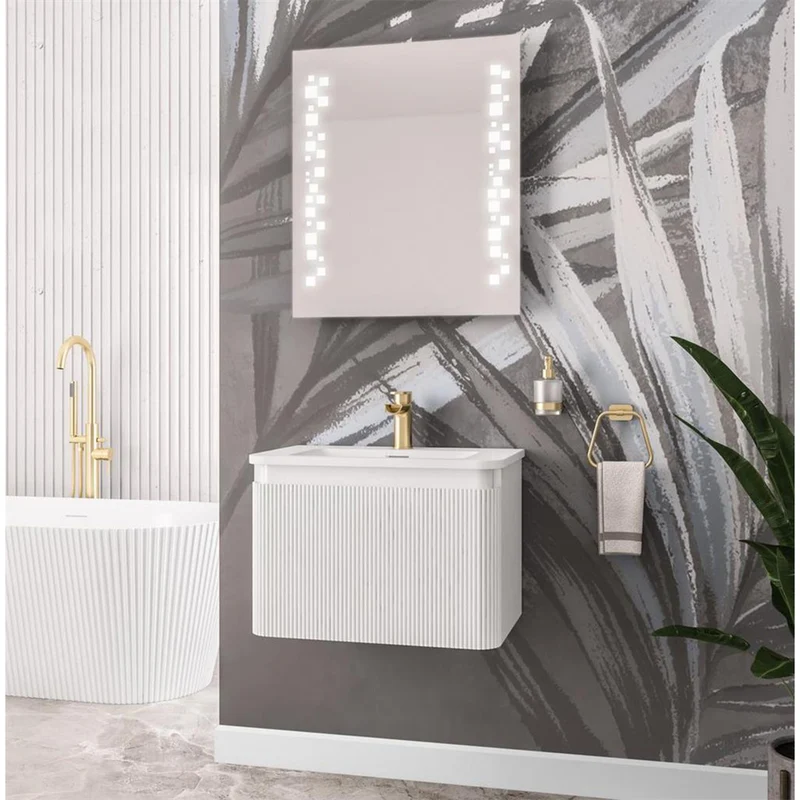 Belice Fluted 600mm Wall Hung Vanity Unit and Basin - High Gloss White