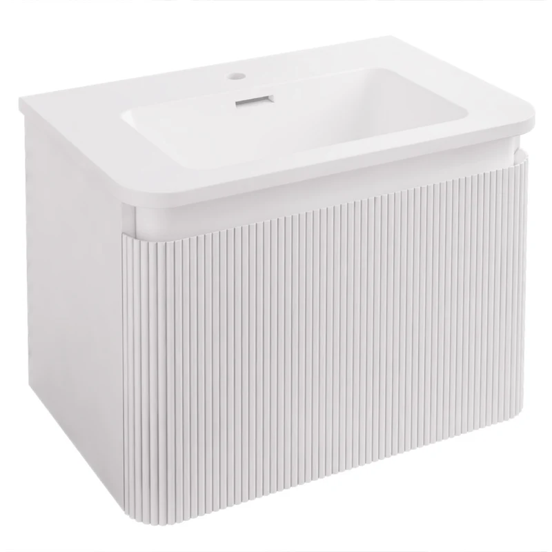 Belice Fluted 600mm Wall Hung Vanity Unit and Basin - High Gloss White