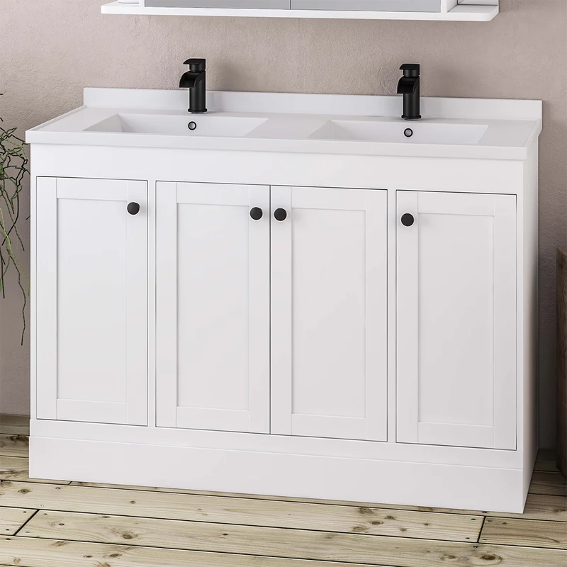 Hardwick Straight 1200mm Floor Standing Vanity Unit and Double Basin - Matt White