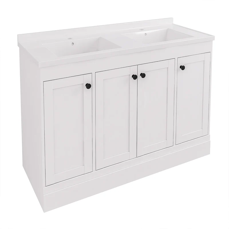 Hardwick Straight 1200mm Floor Standing Vanity Unit and Double Basin - Matt White