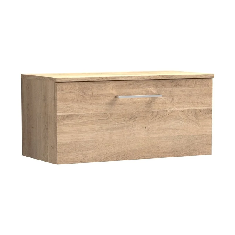 Nuie Arno 800mm Wall Hung 1-drawer Vanity & Worktop Contemporary Bleached Oak MFC Textured Woodgrain 377x805x390mm