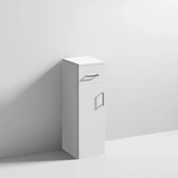 Nuie Mayford 766 x 250 x 300mm Floor Standing Cupboard With 1 Door & 1 Drawer - Gloss White