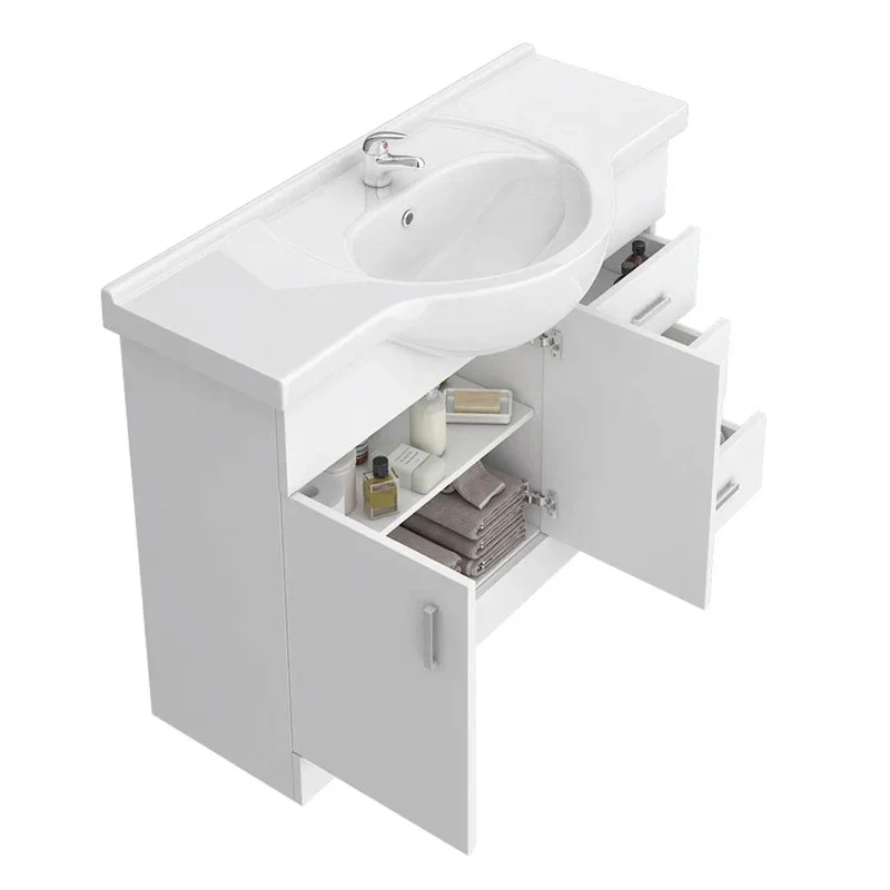 Nuie Mayford 1050 x 330mm Floor Standing Vanity Unit With 2 Doors, 3 Drawers & Ceramic Basin - Gloss White