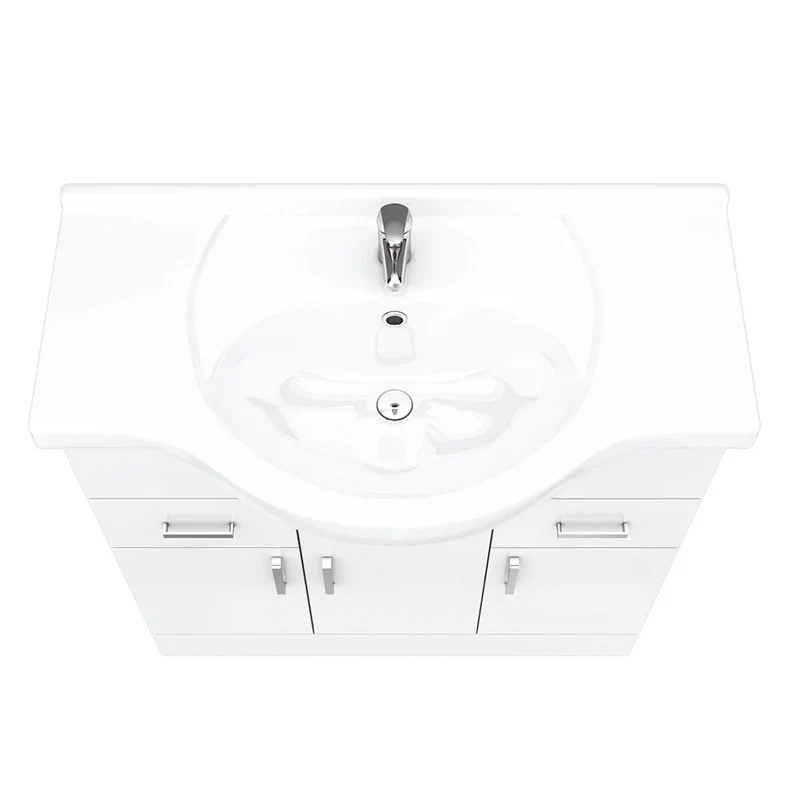 Nuie Mayford 850 x 330mm Floor Standing Vanity Unit With 3 Doors, 2 Drawers & Ceramic Basin - Gloss White