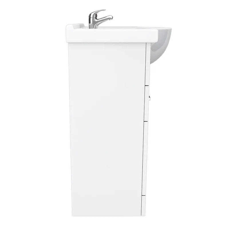 Nuie Mayford 850 x 330mm Floor Standing Vanity Unit With 3 Doors, 2 Drawers & Ceramic Basin - Gloss White