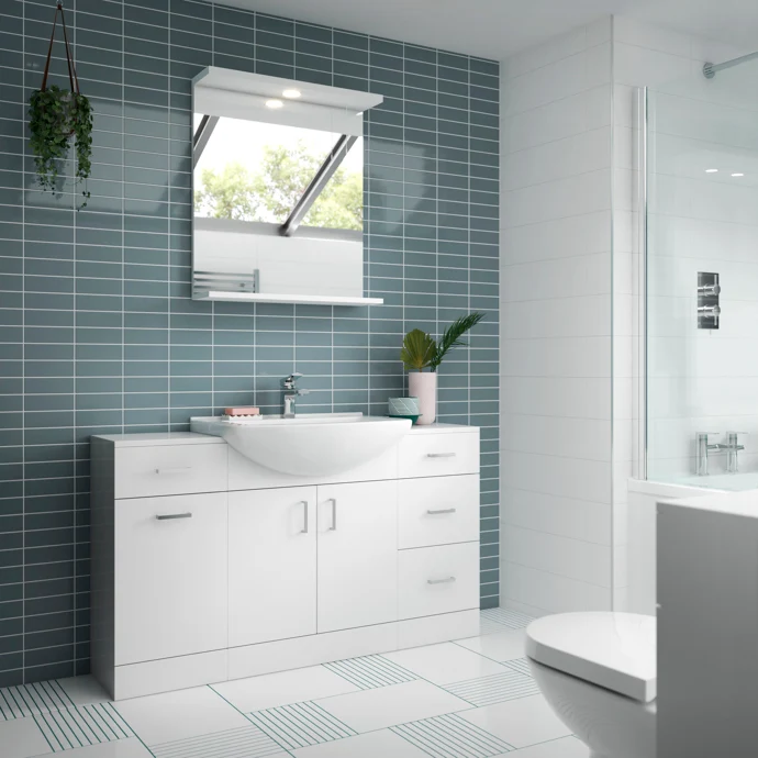 Nuie Mayford 550 x 300mm Floor Standing Vanity Unit With 2 Doors & Ceramic Basin - Gloss White