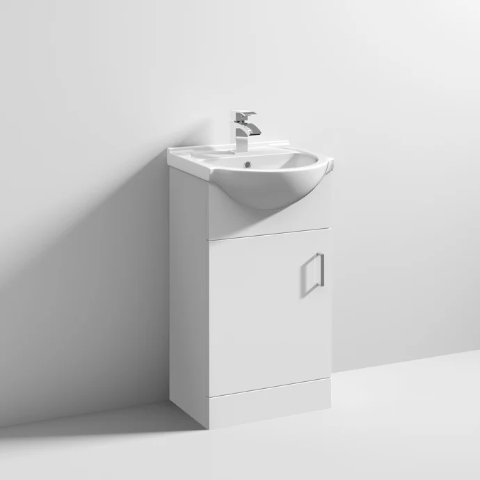 Nuie Mayford 450 x 300mm Floor Standing Vanity Unit With 1 Door & Ceramic Basin - Gloss White