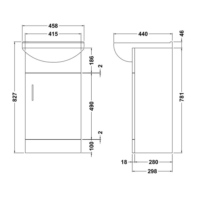 Nuie Mayford 450 x 300mm Floor Standing Vanity Unit With 1 Door & Ceramic Basin - Gloss White