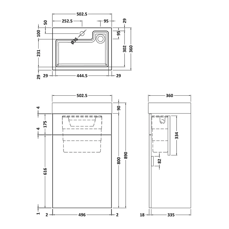 Cape 2 In 1 500 x 355mm WC & Vanity Unit With Basin & Concealed Cistern