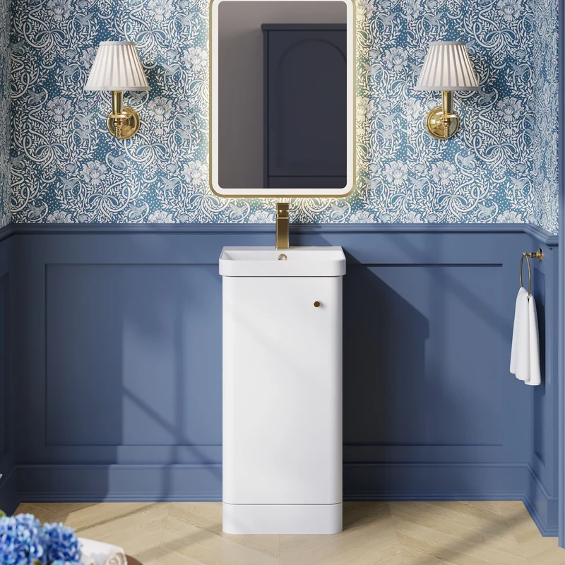 Core 400 x 335mm Floor Standing Cloakroom Vanity Unit With 1 Door & Ceramic Basin - Gloss White