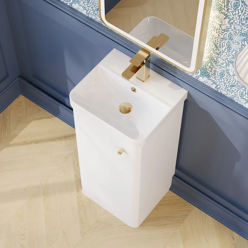 Core 400 x 335mm Floor Standing Cloakroom Vanity Unit With 1 Door & Ceramic Basin - Gloss White