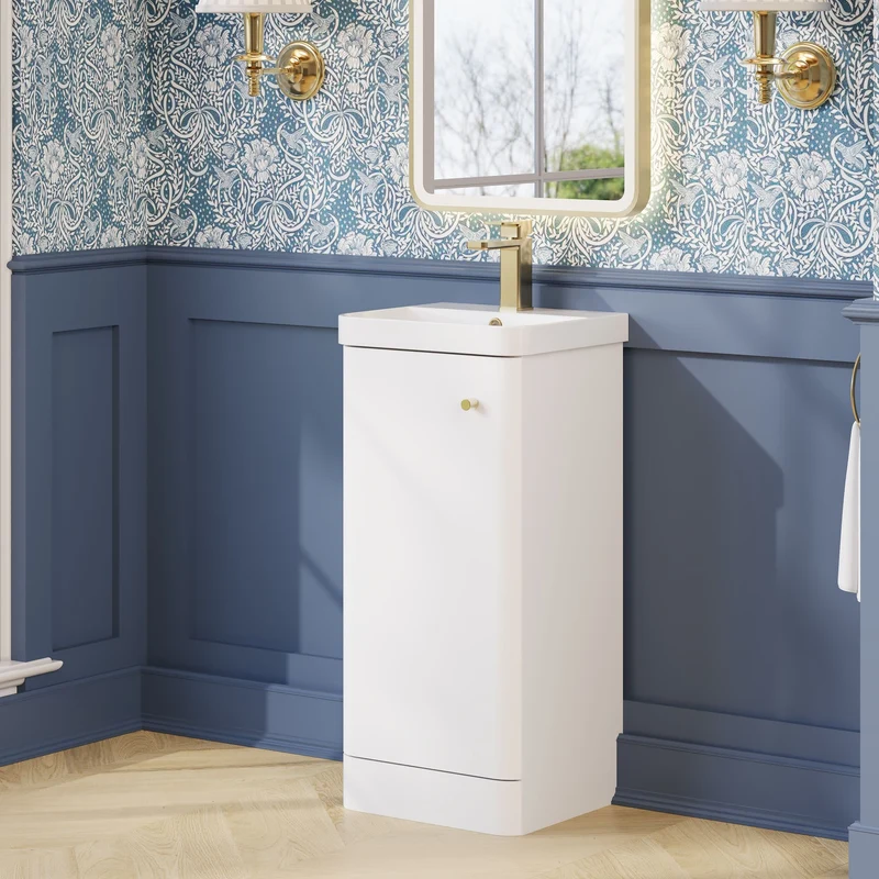 Core 400 x 335mm Floor Standing Cloakroom Vanity Unit With 1 Door & Ceramic Basin - Gloss White