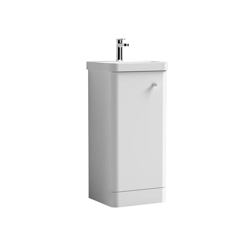 Core 400 x 335mm Floor Standing Cloakroom Vanity Unit With 1 Door & Ceramic Basin - Gloss White