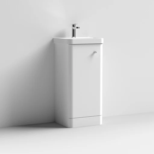 Core 400 x 335mm Floor Standing Cloakroom Vanity Unit With 1 Door & Ceramic Basin - Gloss White