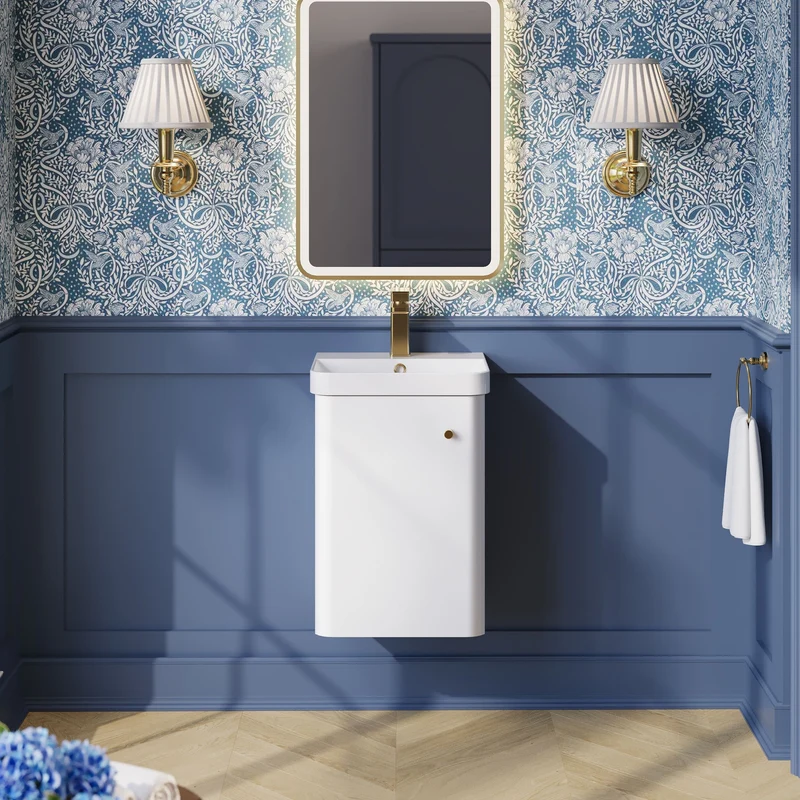 Core 400 x 335mm Wall Hung Cloakroom Vanity Unit With 1 Door & Ceramic Basin - Gloss White