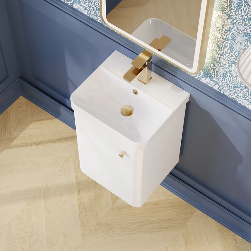 Core 400 x 335mm Wall Hung Cloakroom Vanity Unit With 1 Door & Ceramic Basin - Gloss White