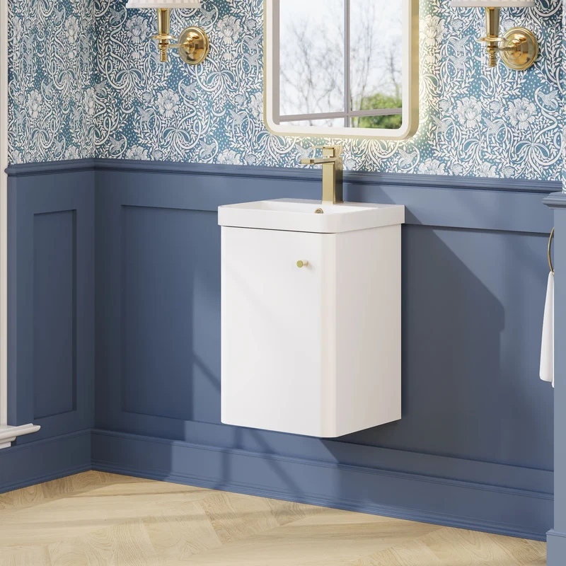 Core 400 x 335mm Wall Hung Cloakroom Vanity Unit With 1 Door & Ceramic Basin - Gloss White