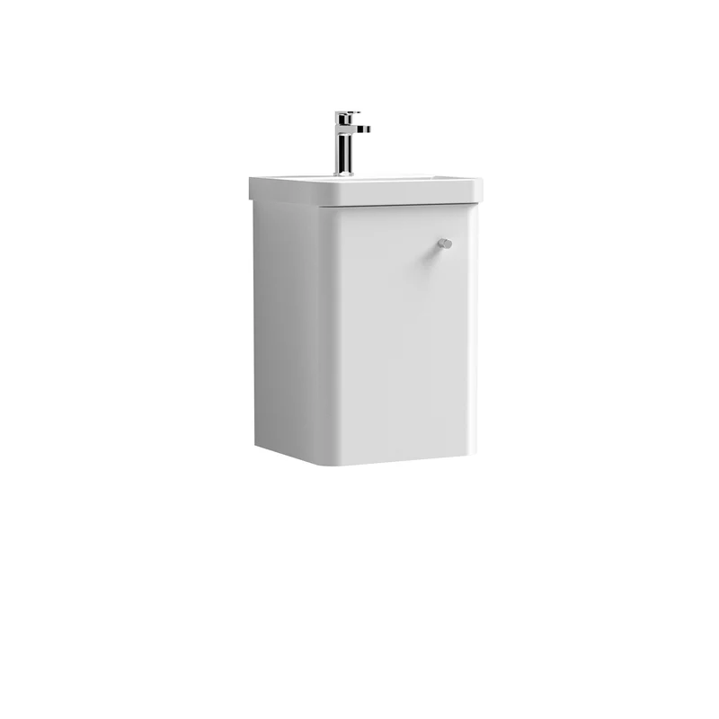 Core 400 x 335mm Wall Hung Cloakroom Vanity Unit With 1 Door & Ceramic Basin - Gloss White