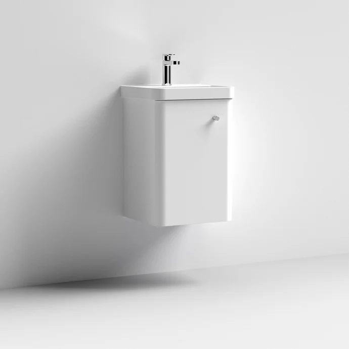 Core 400 x 335mm Wall Hung Cloakroom Vanity Unit With 1 Door & Ceramic Basin - Gloss White
