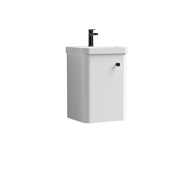 Core 400 x 335mm Wall Hung Cloakroom Vanity Unit With 1 Door & Ceramic Basin - Gloss White