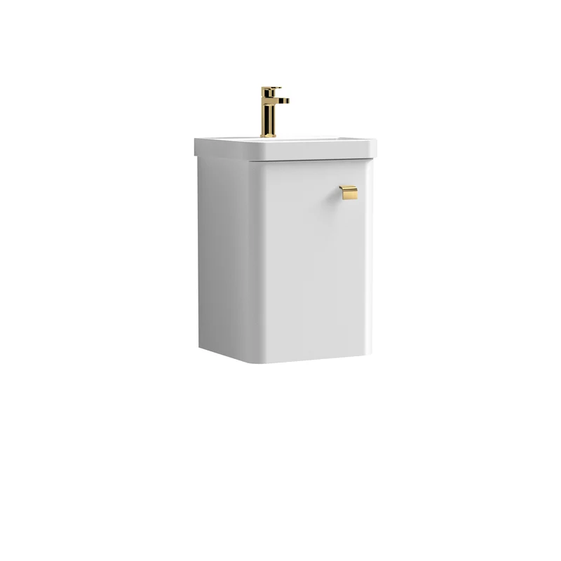 Core 400 x 335mm Wall Hung Cloakroom Vanity Unit With 1 Door & Ceramic Basin - Gloss White