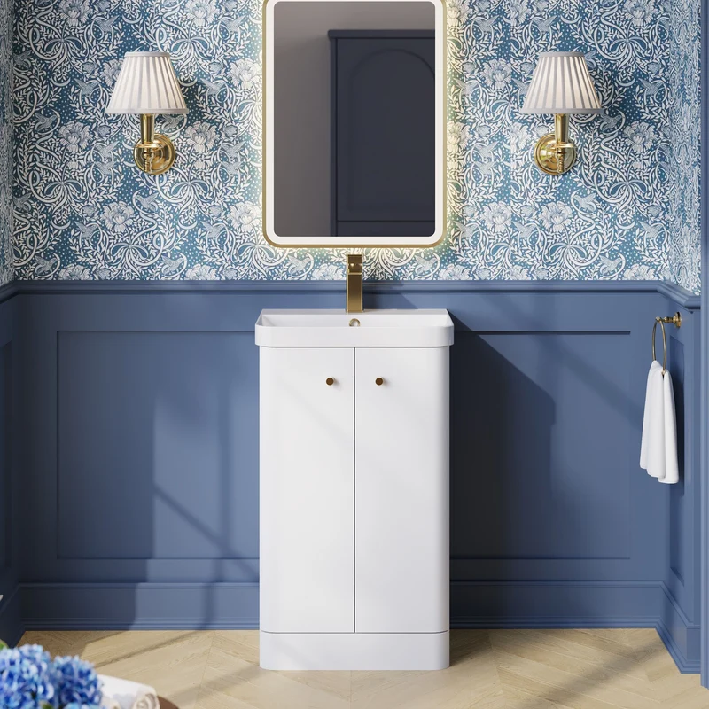 Core 500 x 335mm Floor Standing Cloakroom Vanity Unit With 2 Doors & Ceramic Basin - Gloss White