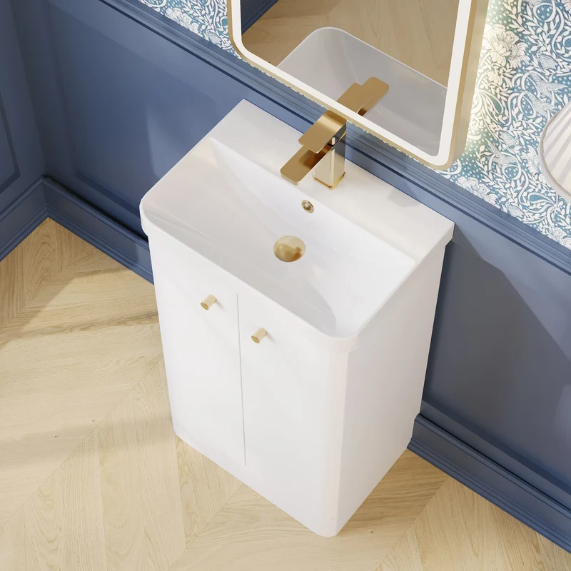 Core 500 x 335mm Floor Standing Cloakroom Vanity Unit With 2 Doors & Ceramic Basin - Gloss White