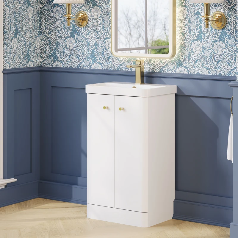 Core 500 x 335mm Floor Standing Cloakroom Vanity Unit With 2 Doors & Ceramic Basin - Gloss White