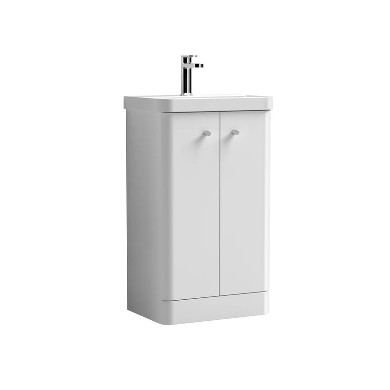 Core 500 x 335mm Floor Standing Cloakroom Vanity Unit With 2 Doors & Ceramic Basin - Gloss White